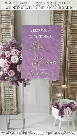 TABLE PLANS AND WEDDING WELCOME SIGNS plexi gold / velvet Velvet Mauve Wedding Welcome Sign,  Dusty Rose GoldenWedding Decor, Personalised Wedding Sign, Purple Welcome Wedding Board MvS18