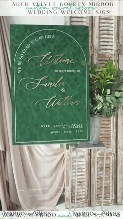 TABLE PLANS AND WEDDING WELCOME SIGNS plexi gold / velvet Luxury Velvet Green Wedding Welcome Sign, Golden Wedding Decor, Personalised Wedding Sign, Wedding Gift, Welcome Wedding Board, GV9