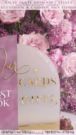 TABLE DECOR SIGNS Guestbook & Cards Gifts Signs Golden Acrylic gifts & cards signs with stand, Mauve Velvet and gold guestbook Sign, Gold Mauve gifts & cards signs, Luxury Wedding guestbook Decor 13