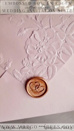 WEDDING INVITATIONS embossed invites  Bespoke Embossed Blind Ivory Gold Wedding Invitation, Golden deboss Roses Floral Wedding Invitation, Boho Ecru Blush Pink Debossed Invitation suite,  Cotton paper wedding invitation suite, Deckled Edge Invites, Torn Edge Wedding Invitations golden19