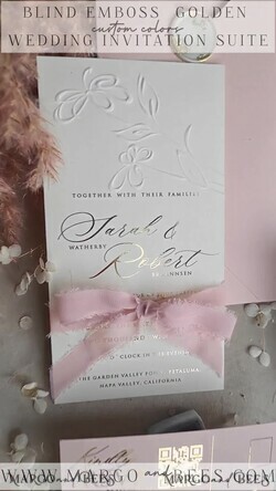 WEDDING INVITATIONS embossed invites  Bespoke Embossed Blind Blus Pink Gold Wedding Invitation, Golden Nude deboss Floral Wedding Invitation, Modern Garden Debossed Invitation suite, Cotton paper wedding invitation suite, Wedding Invitations golden18
