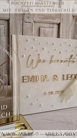 WEDDING GUEST BOOKS Hochzeitsgästebuch Hochzeitsfoto-Gästebuch Pearls Gold Acrylic Hochzeitsgästebuch Personalisiert Schilderset Samt Ecru Sofort-Fotobuch Boho Elegant Instax Hochzeitsfoto-Gästebuch11
