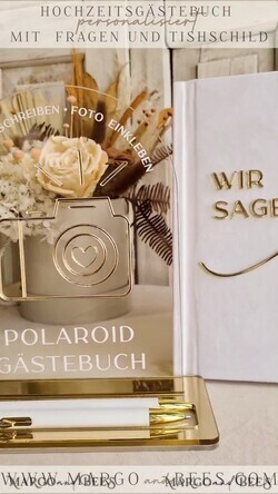 WEDDING GUEST BOOKS Hochzeitsgästebuch Hochzeitsfoto-Gästebuch Polaroid Gold Acrylic Hochzeitsgästebuch Personalisiert Schilderset Samtweißes Sofort-Fotobuch Boho Elegant Instax Hochzeitsfoto-Gästebuch12
