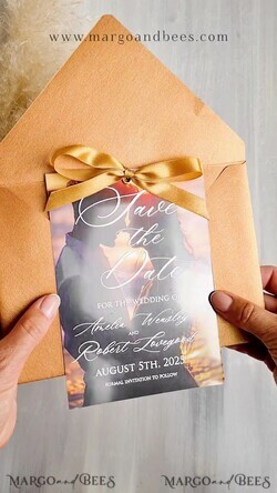 SAVE THE DATES photo vellum plexi  Callendar Clear Terracotta  Gold Save the Date Cards with Photo, Plexi Clear Save Our Dates with Photo 12
