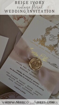 WEDDING INVITATIONS Vintage Baroque Vintage Baroque Wedding Invitation suite  Beige Golden Fine art Roses Wedding Invitations with rsvp Victorian wedding crest Chinoiserie Invites Royal Ornamental frame23