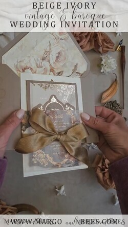 WEDDING INVITATIONS Vintage Baroque Vintage Baroque Wedding Invitation suite  Beige Golden Fine art Roses Wedding Invitations with rsvp Victorian wedding crest Chinoiserie Invites Royal Ornamental frame31