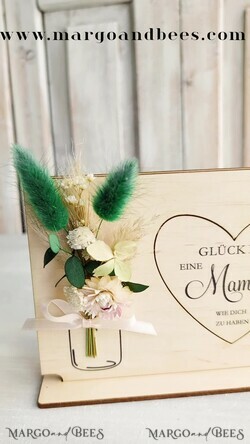 Geschenke zum Muttertag Grußkarten für Mama Geschenkidee zum Muttertag Holz-Statuette mit Widmung & Trockenblumen – Muttertagskarte mit Herz2