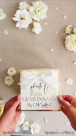 FRISCH VERHEIRATETES PAAR GESCHENKE Geldgeschenk zur Hochzeit Personalisierte Hochzeits-Geschenkbox mit Geldtasche und goldenen Weingläsern11