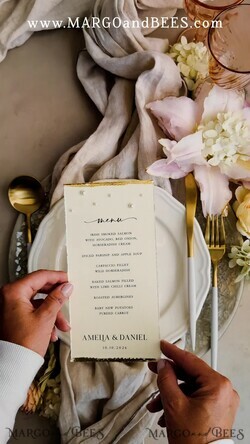 MENU & PROGRAMS glitter/ luxury premium Luxury Handmade Wedding Menu with Gold Foil & Pearls, Program Cards with Gold Foil Border, Personalized wedding decor, Editable Text5